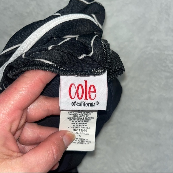Vtg Cole of California One Piece Swimsuit Sz 16 Vertical Striped Black Pin Up - Picture 7 of 11